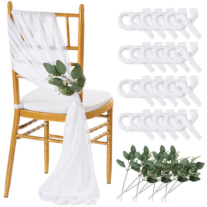 QueenDream Light Blue Sashes Chair Aisle Decorations: 24 Pack Baby Shower Chair Cover 8FT Long Tulle Draping Fabric Wedding Reception Church