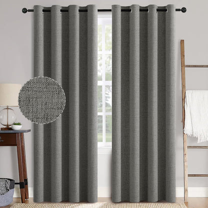 MIULEE 100% Blackout Linen Textured Curtains for Bedroom Solid Thermal Insulated Natural Beige Grommet Room Darkening Curtains & Drapes Luxury Decor for Living Room Nursery 52 x 84 Inch (2 Panels)