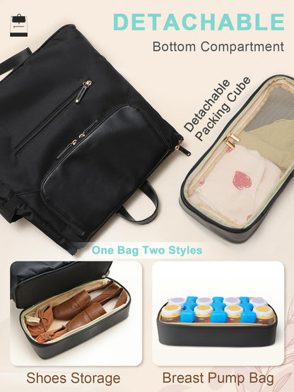 MOMINSIDE Diaper Bag Backpack - Large Baby Diaper Bag with 14 Pocket, Leather & Nylon Travel Diaper Backpack for Mom, Breast Pump Bag, Removable Cooler Compartment, Double Layer, Black