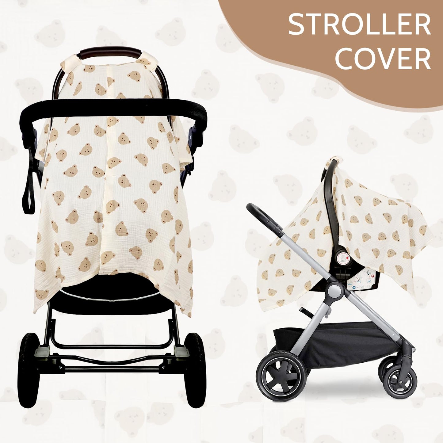 Muslin Car Seat Cover Baby Girls Boys, Summer Cotton Baby Car Seat Cover for Carseat, Comfortable Nursing Cover, Soft Baby Blanket, Breathable Lightweight Infant Stroller Canopy, Rainbow