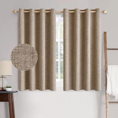 MIULEE 100% Blackout Linen Textured Curtains for Bedroom Solid Thermal Insulated Natural Beige Grommet Room Darkening Curtains & Drapes Luxury Decor for Living Room Nursery 52 x 84 Inch (2 Panels)