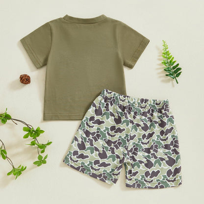 Karwuiio Toddler Baby Boy Summer Outfit Short Sleeve T-Shirt Tops Elastic Waist Shorts Set Baby Boys Clothes