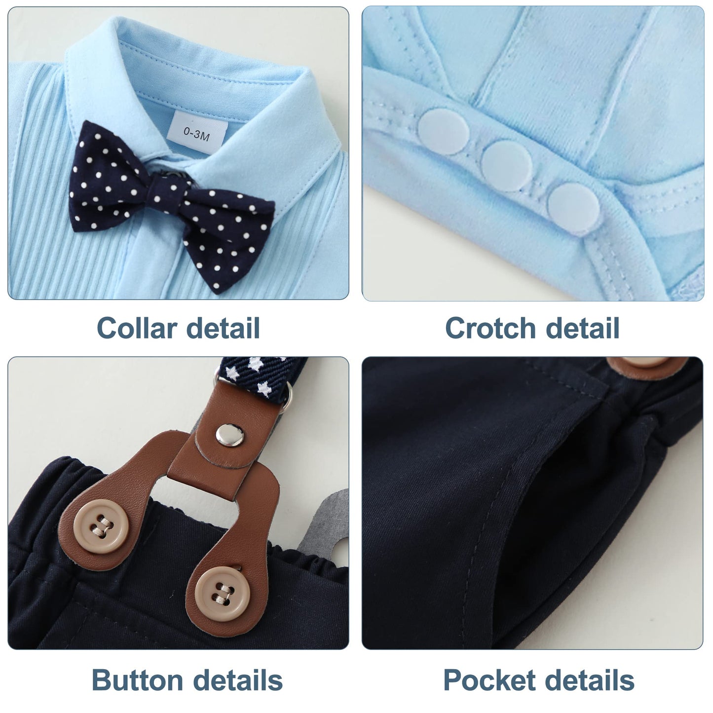 YUEMION Baby Boy Clothes Wedding Outfit Suits, 0-18 Months Infant Boy Gentleman Set, Dress Shirt+Vest+Suspender Pants+Bowtie