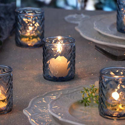 LAMORGIFT 12 PCS Blue Tealight Holders - Blue Votive Candle Holders for Wedding Party Decorations - Bulk for Wedding Reception, Bridal Shower, Baby Shower Party Decor