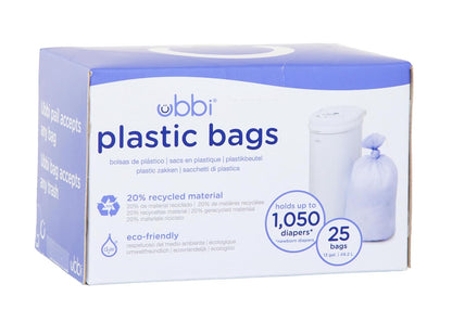 Ubbi Steel Odor Locking & Disposable Diaper Pail Plastic Bags, Single Pack, 25 Count, 13-Gallon Bags