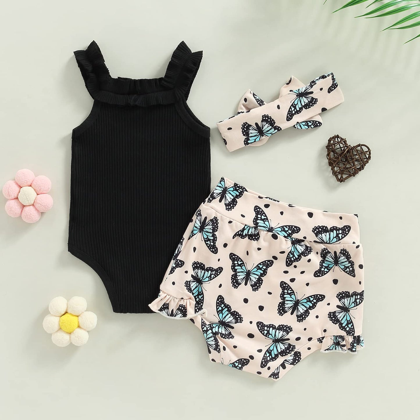 Murnouche Newborn Baby Girl Summer Clothes Sleeveless Floral Top Ribbed Shorts Boho Outfit Set
