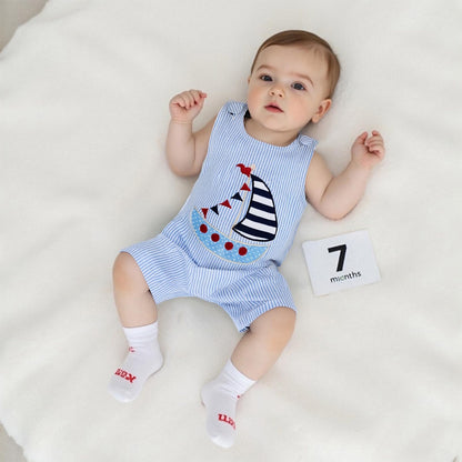 YINGISFITM Newborn Baby Boy Clothes Sailboat Overalls Sleeveless Jumpsuit Infant Bodysuit Toddler Outfits