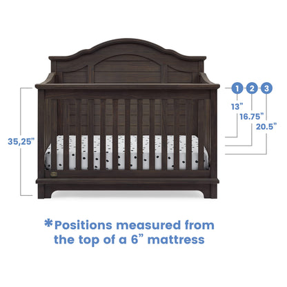 Delta Children Simmons Kids Asher 6-in-1 Convertible Crib with Toddler Rail, Aged Oak