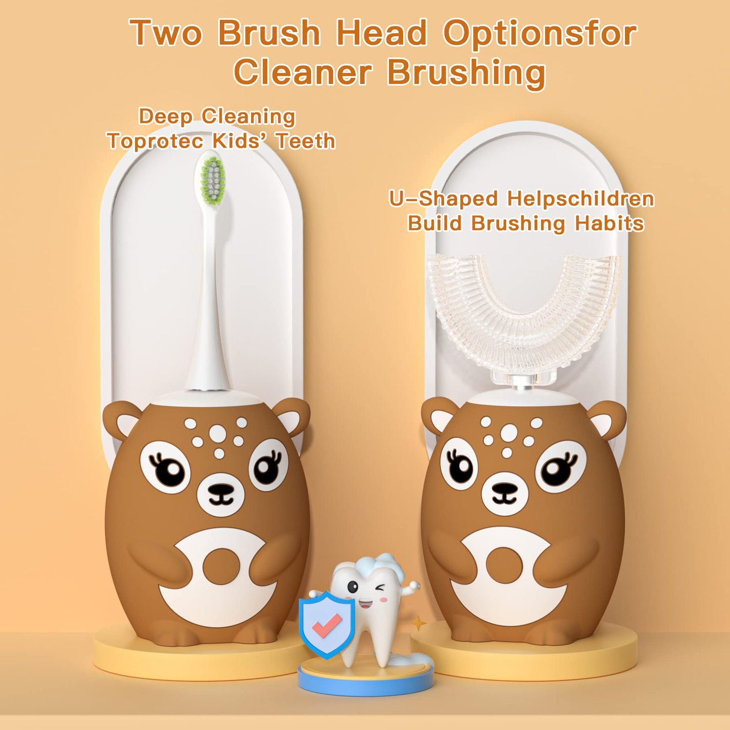 Kids Electric Toothbrush U Shaped Toddler Auto Sonic Toothbrushes with 5 Brush Head,Cartoon Dinosaur Ultrasonic Toothbrushes for Children 2-12 Years,360° Full Mouth Cleaning Automatic