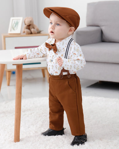 WESIDOM Baby Boy Clothes 0-18M Newborn Infant Gentleman Outfit, Shirt+Bowtie+Beret+Suspender Pant Baby boy Suit Clothing Set