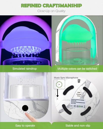 Weljoy Aromatherapy Essential Oil Diffuser Rainbow Rain Cloud Micro Humidifier Water Drip Mushroom Diffuser with Running Lights Rain Sounds for Sleeping-Tabletop Water Fountain&Night Light