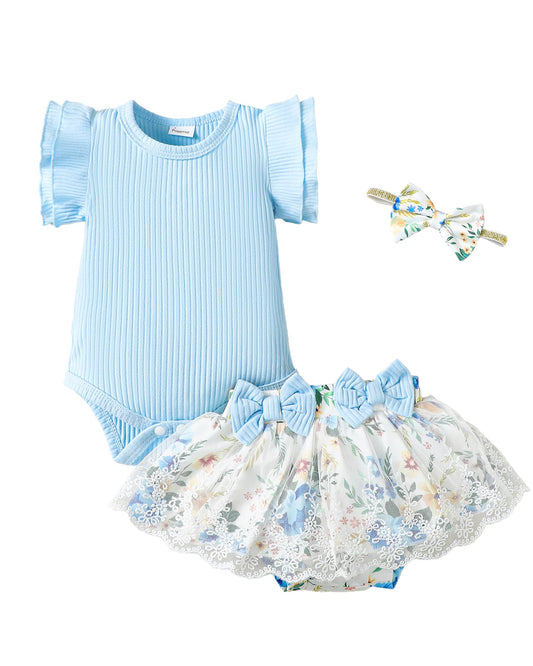 Mioglrie Preemie Clothes Girl Newborn Girl Outfits Infant Baby Girl Clothes Summer Romper Dress Shorts Set