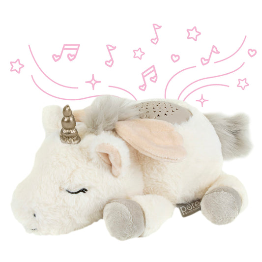 PureBaby Sound Sleepers Portable Sound Machine & Star Projector - Plush Sleep Aid for Baby and Toddlers with Soothing Night Light Display, 10 Lullabies, White Noise, and Heartbeat Sounds (Unicorn)