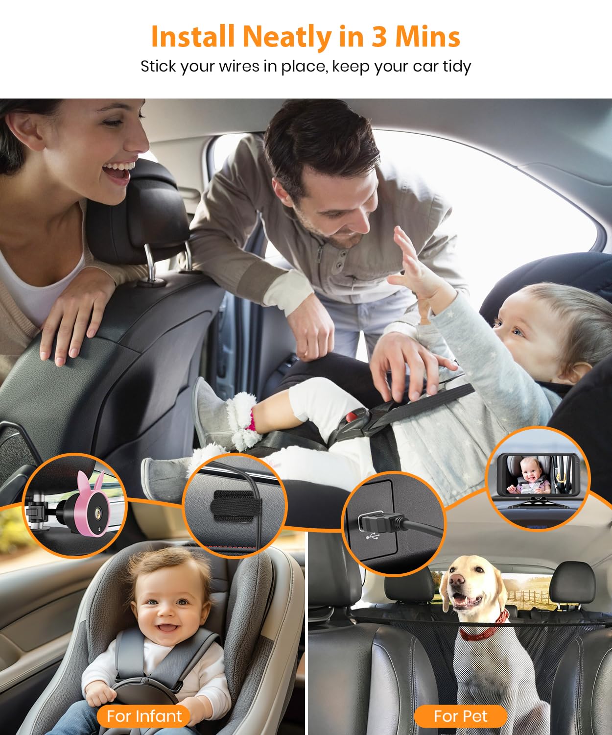 USB Baby Car Camera Plug-Play, 4.5" 1080P Easy Setup Backseat Camera with Flexible 360 Rotation, Clear Picture Rear Facing Car Seat Baby Monitor