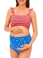 Summer Mae Maternity High Waist Bikini Swimsuit Two Piece Ruffled Hem Cute Bathing Suit Floral Pregnancy Swimwear