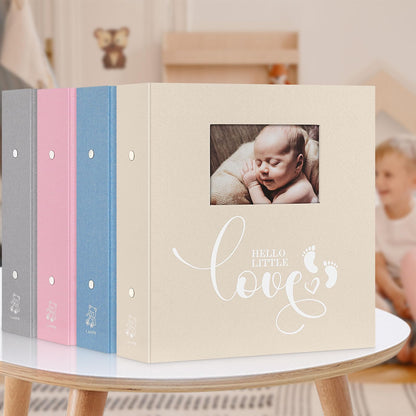 Lanpn Baby Photo Album 4x6 600 Pockets, Linen cover Newborn Bebe Memory Book Photobook Holds 600 Horizontal and Vertical Pictures, Picture Album with Front Window Gift for Boy Girl Baby Shower Pink