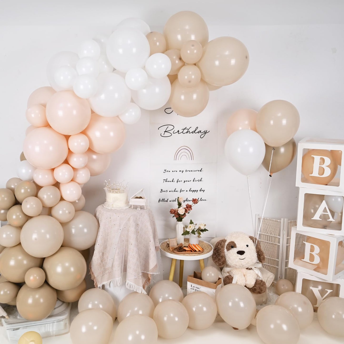 Neutral Balloons Arch Kit, Pink Beige Boho Balloons Garland with Double Stuffed Sand White Balloon for Baby Shower Birthday Wedding Bridal Shower Party Decorations