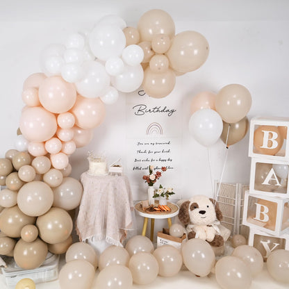 Neutral Balloons Arch Kit, Pink Beige Boho Balloons Garland with Double Stuffed Sand White Balloon for Baby Shower Birthday Wedding Bridal Shower Party Decorations