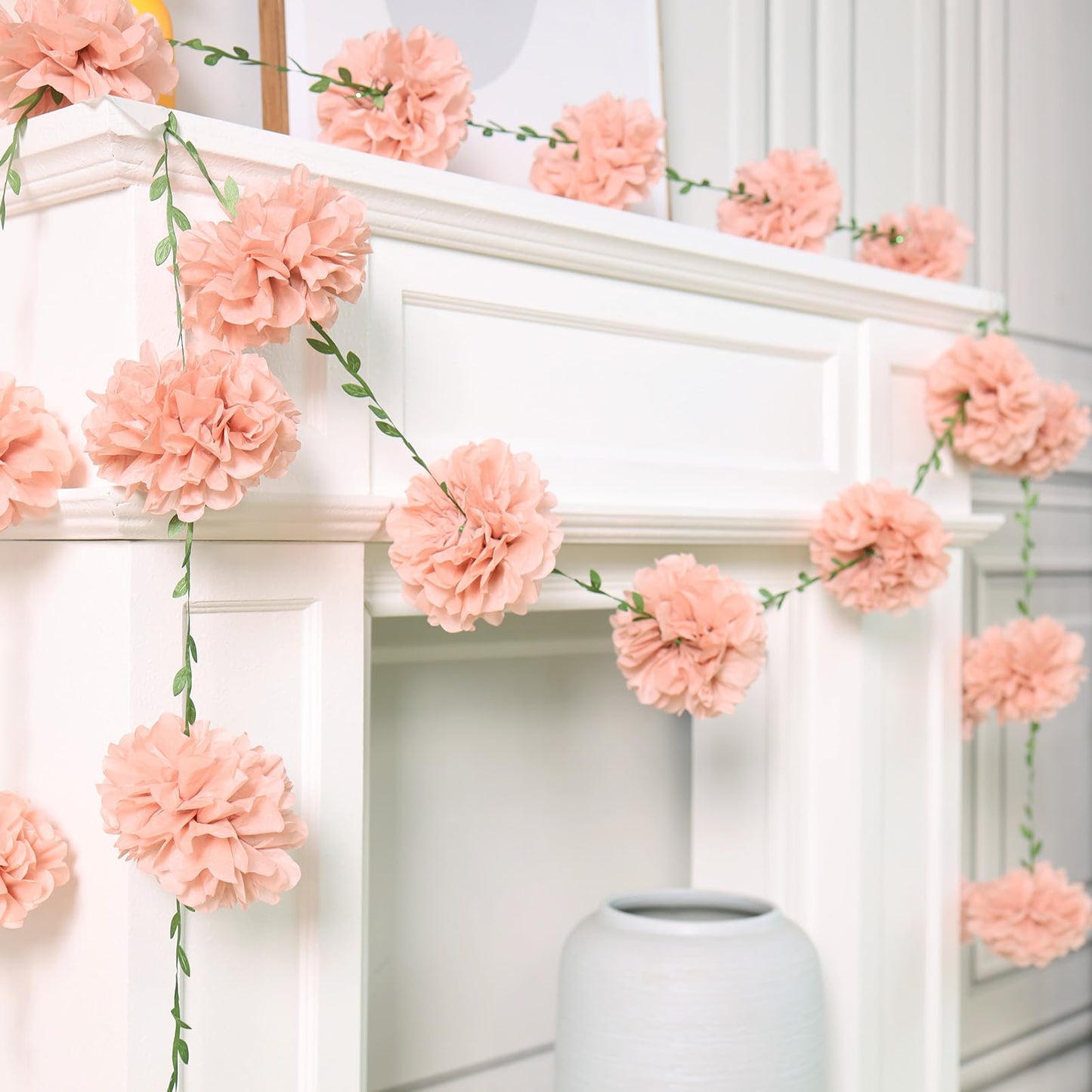 Nude Tissue Paper Pom Pom Garlands, Paper Flowers for Birthday Decorations, Baby Shower, Wedding Engagement, Bridal Shower, Spring Summer Party Decorations