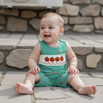 Baby Boy Summer Clothes Sleeveless Embroidery Dinosaur Striped Retro Romper Jumpsuit Smocked Shortall