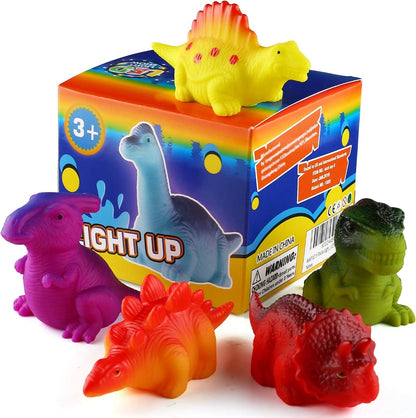 6 Packs Light-Up Floating Dinosaur Bath Toys Set, for Baby Toddler Nephew in Birthday Christmas Easter , Great Water Bathtub Shower Pool Bath Toy for Children Preschool