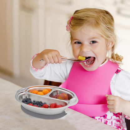 Mrs. Chou® Stainless Steel Baby Suction Plates Divided Designed for Babies and Toddlers, Made of 100% Food-Grade Materials Ideal for Baby-Led Weaning BPA-Free Toddler Feeding Supplies Dishwasher Safe