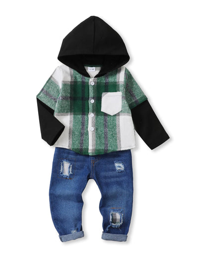 NZRVAWS Baby Boy Clothes Toddler Outfit Infant 6 12 18 24 Months2 3 4T Sweatsuit Ripped Jeans Fall Winter Clothing