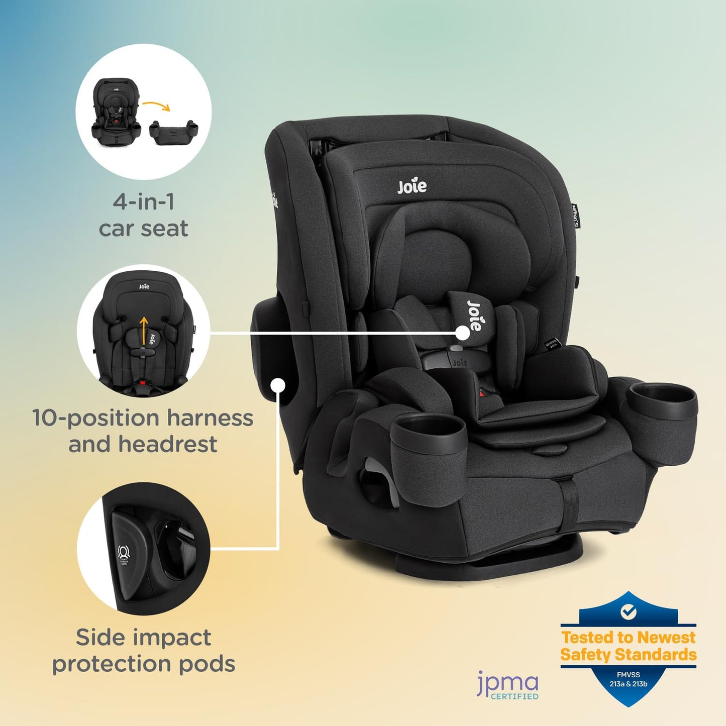 Saffron SI 4-in-1 Car Seat – Car Seat for Infants to Toddlers to Big Kids - 4 Modes, 10-Position No-Rethread Headrest & Harness (Dove)