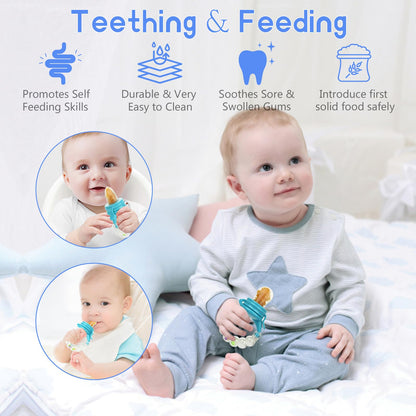 Food Feeder for Baby, Fruit Feeder Pacifier (3 Pcs) with 6 Different Sized Silicone Pacifiers 1 PCS Silicone Baby Food Dispensing Spoon 90ML with 1 PC Baby Spoons 1 PC Pacifier Clip Baby Feeding Set
