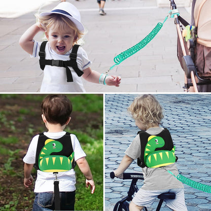 Accmor Toddler Harness with Leash, Cute Dinosaur Kids Harness + Anti Lost Wrist Link, Mini Child Harness Leash Wristband Strap Belt Protector for Baby Boys Girls to Outdoor Travel (Blue)