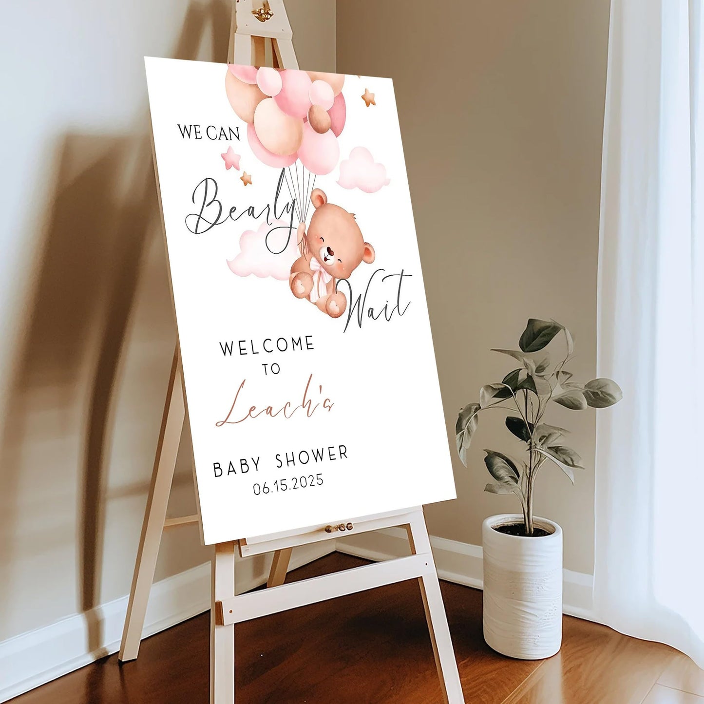 Personalized We Can Bearly Wait Baby Shower Welcome Sign, Welcome to Baby Shower Sign - Teddy Bear & Balloon Theme Décor #5