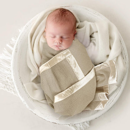 Swaddle Baby Blanket: Waffle Blanket with Satin Strim - Soft Breathable Toddler Blanket for Nursing Cover - Cotton Crib Blanket for Naptime（Cream）