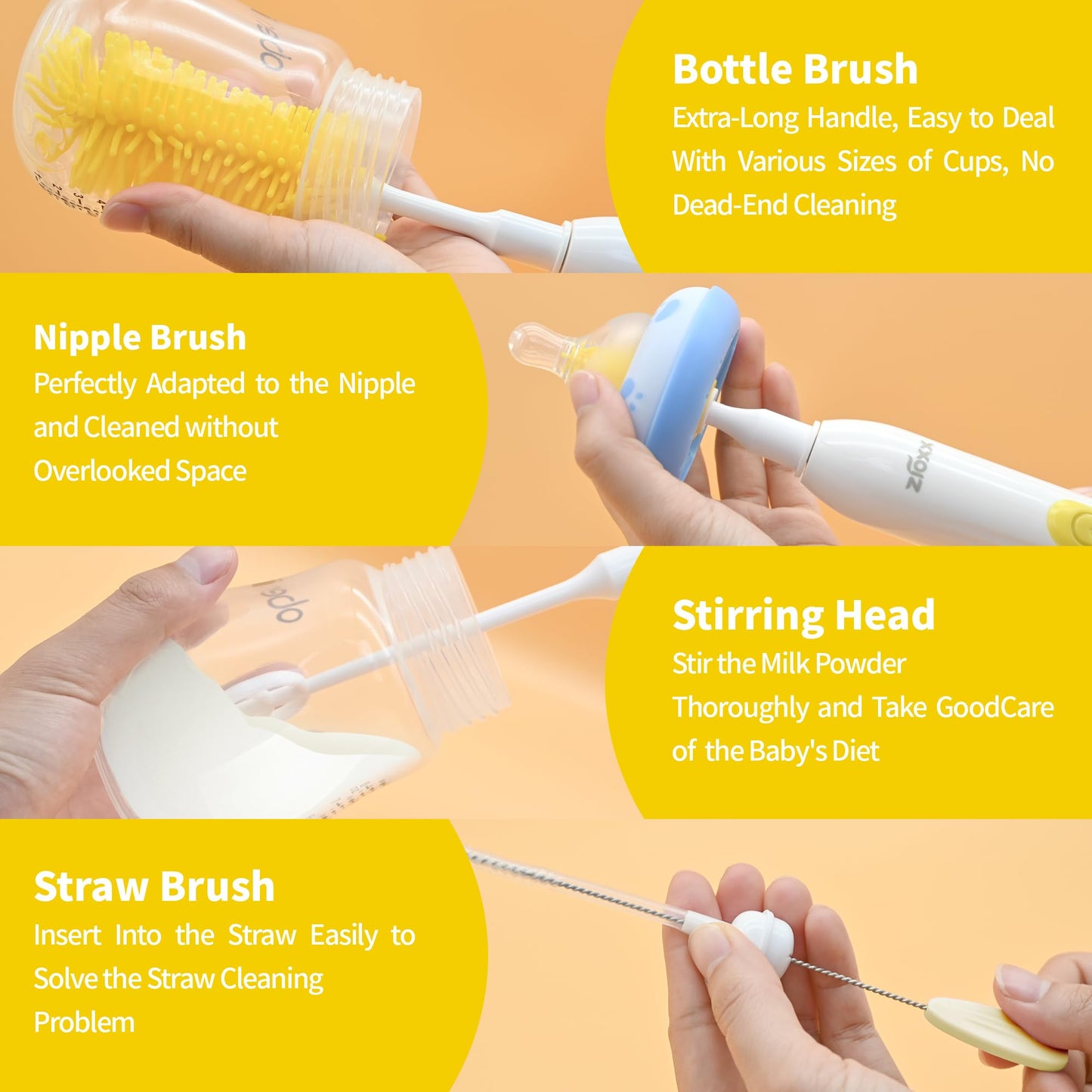 Electric Bottle Brush Cleaner New Upgrade, Portable Electric Baby Bottle Brush Cleaner for Travel, Travel Bottle Cleaner Kit with Nipple & Straw Brush, Perfect Mom Essentials After Birth Gift, Green