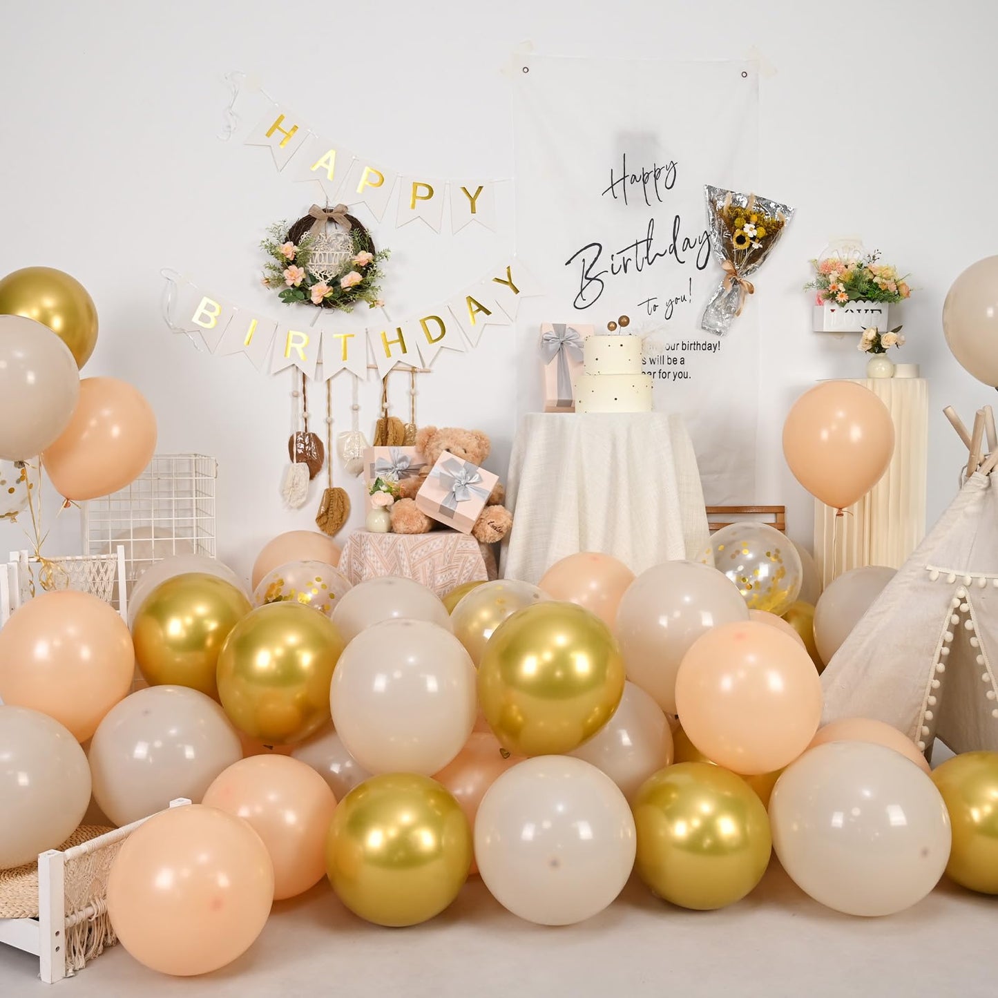 Neutral Balloons Arch Kit, Pink Beige Boho Balloons Garland with Double Stuffed Sand White Balloon for Baby Shower Birthday Wedding Bridal Shower Party Decorations