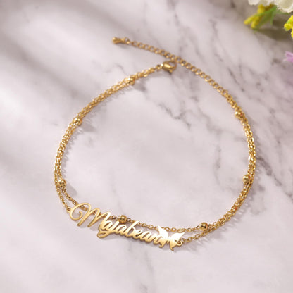 Custom Bracelet with Name 18K Gold Plated Personalized Name Ankle Bracelet Adjustable, Customized Beach Jewelry Gifts for Women Girlfriend