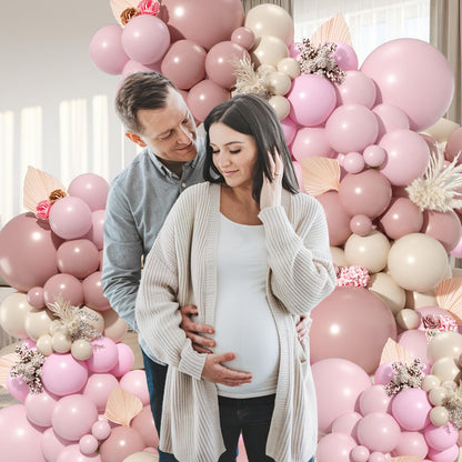 Dusty Pink Brown Balloon Arch Kit, Double Stuffed Blush Brown Cream Beige Nude Tan Pink Balloons Boho Balloon Garland Kit for Birthday Baby Shower Wedding Bridal Shower Gender Reveal Party Decoration