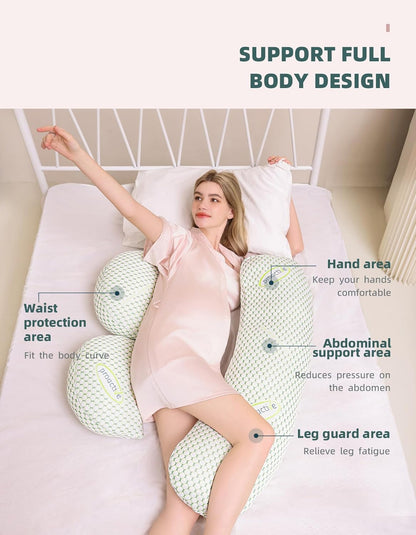 Pregnancy Pillow for Pregnant Women, Soft Pregnancy Body Pillow, Support for Back, Belly, HIPS, Legs, Maternity Pillow with Detachable and Adjustable Pillow Cover