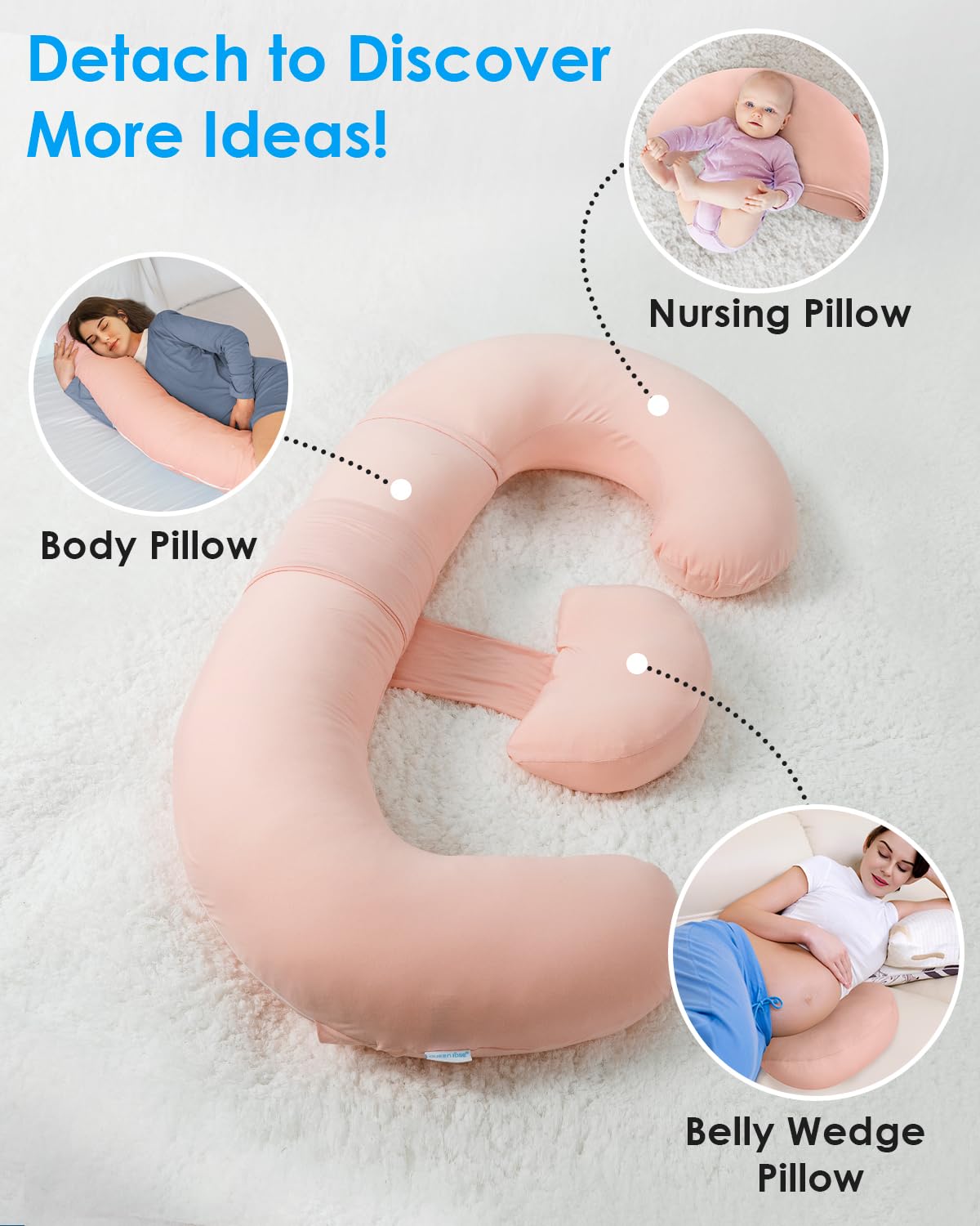 QUEEN ROSE Cooling Pregnancy Pillows,E Shaped Full Body Pillow for Sleeping, with Pregnancy Wedge Pillow for Belly Support, 60 Inch Maternity Pillow for Side Sleeper, Cooling Rayon Cover, Purple
