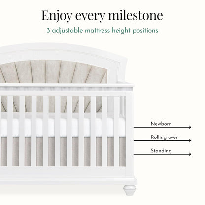 Evolur Nova 5-in-1 Convertible Crib in a Shimmering Stardust Finish, Crafted from Solid Wood, Features a Velvety upholstered headboard and Crystal-Like Accents on The Footboard