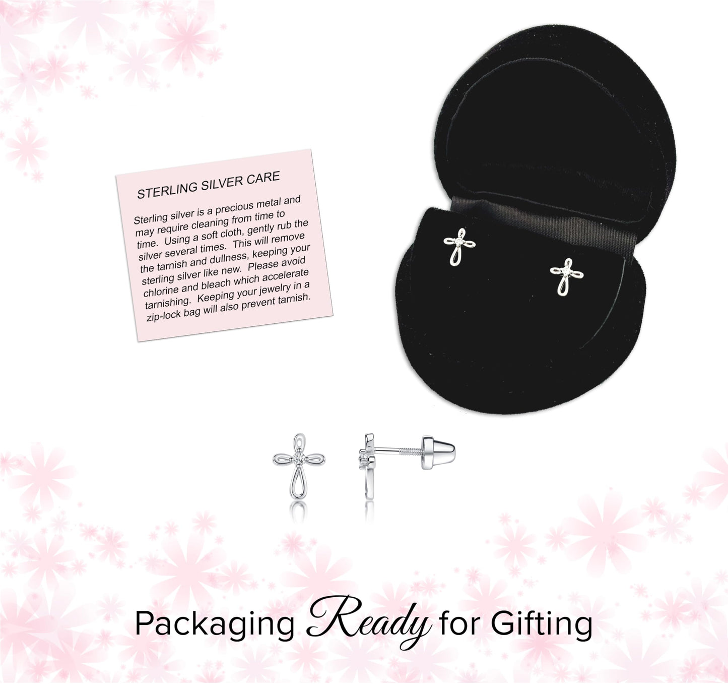 Cherished Moments Girl's 14K Dainty Gold-Plated or Sterling Silver Infinity Cross Earring with CZ and Screw Back