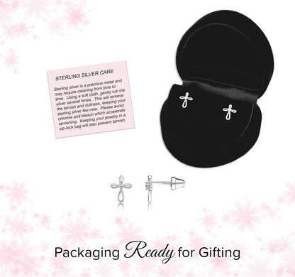 Cherished Moments Girl's 14K Dainty Gold-Plated or Sterling Silver Infinity Cross Earring with CZ and Screw Back