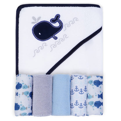 Viviland Baby Towels and Baby Wash Cloths Set Hooded Baby Towels Baby Wipes Absorbent Bath Face Towels Burp Cloths or Face Towels for Girl Boy 6-Pack Size 28 x 28 Inch(Elephant Flower)