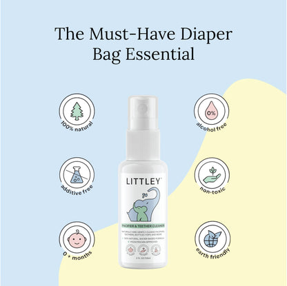 Littley Pacifier & Teether Cleaner with Hypochlorous Acid, Non-Toxic & Alcohol-Free, Gentle Formula for Cleaning Baby & Toddler Essentials, 2oz Travel-Size Spray Bottle