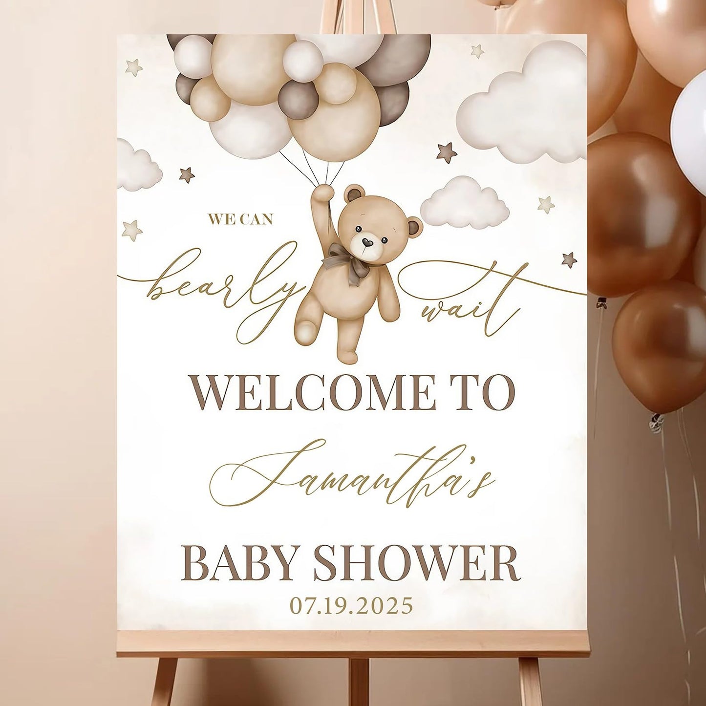 Personalized We Can Bearly Wait Baby Shower Welcome Sign, Welcome to Baby Shower Sign - Teddy Bear & Balloon Theme Décor #5