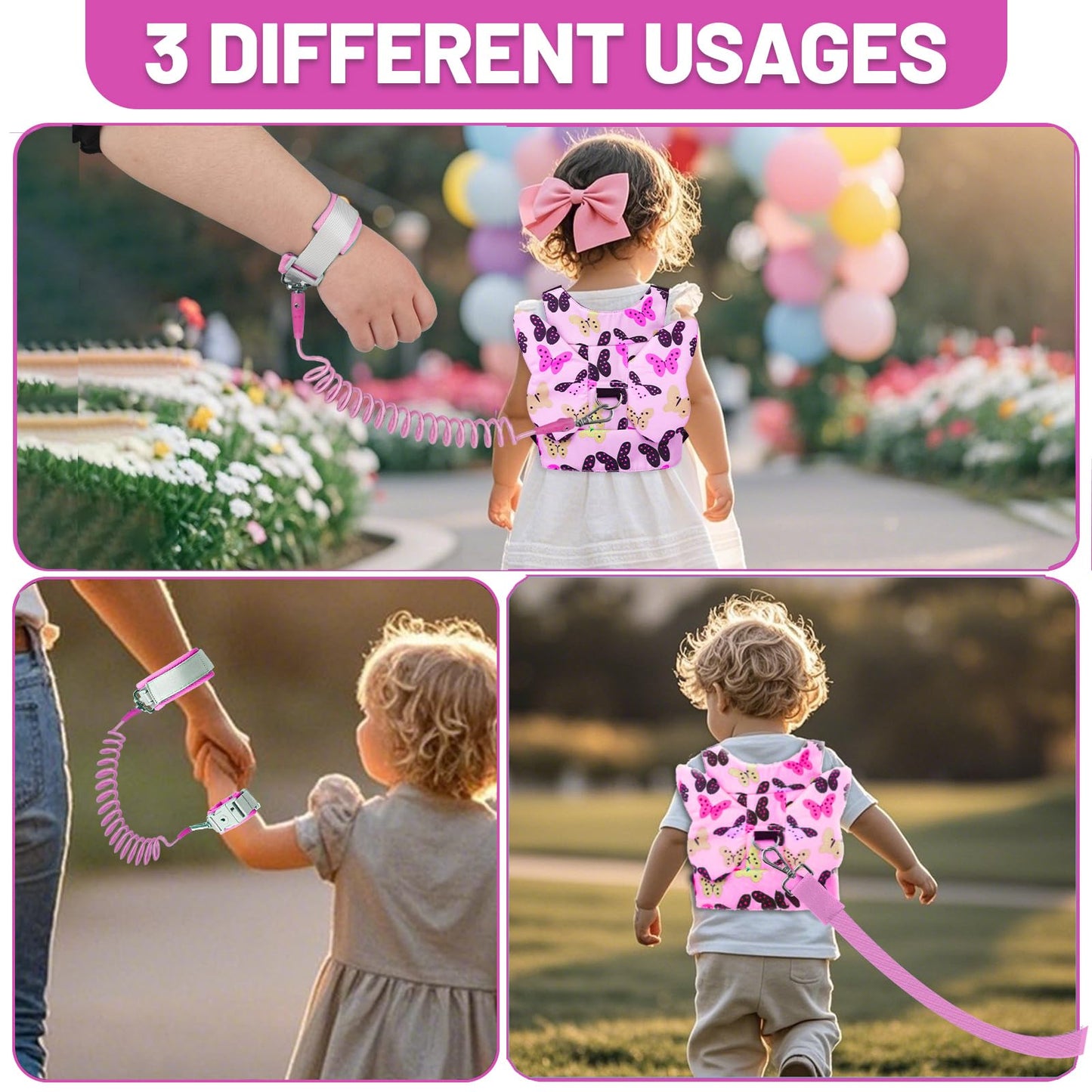 Toddler Harness with Anti Lost Wrist Link - Baby Safety Leash for Kids for Travel for Crowded Parks, Airports