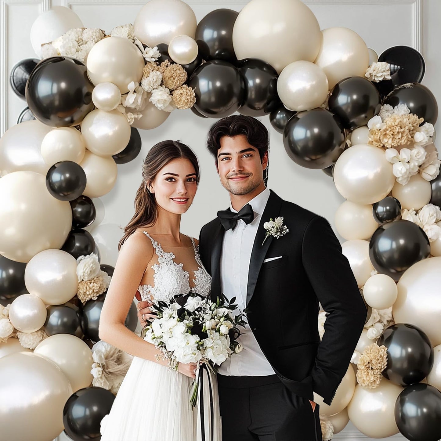 Black And White Balloon Arch Kit, Double Stuffed White And Black Balloons Garland Pearl White Sand Black Latex Balloons Different Size for Wedding Coquette Birthday Party Decorations