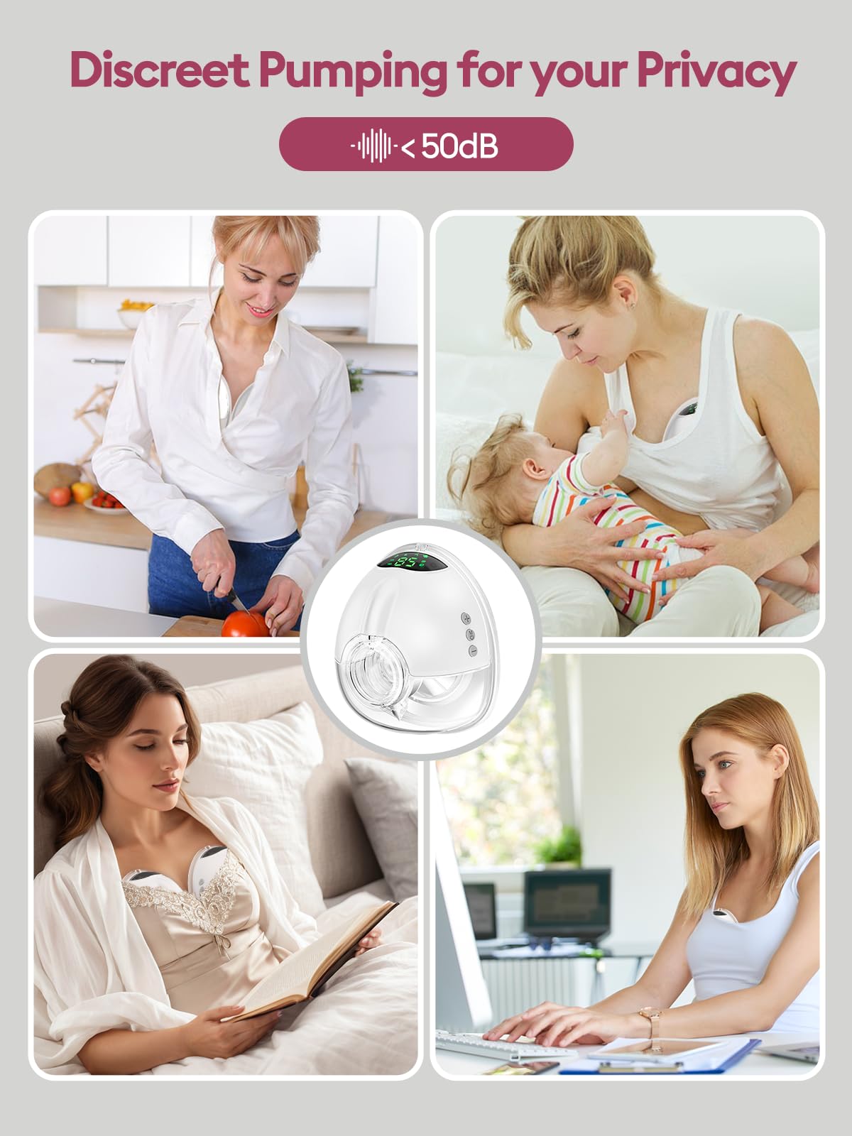 Double Electric Breast Pump Strong Suction, Portable Breast Pump Electric Breastfeeding Pump, Rechargeable Milk Pump with 4 Modes & 9 Levels, Low Noise, Anti-Backflow & LED Display, 24mm Flange, Pink