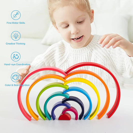 Wooden Rianbow Stacker Playset, 4-in-1 Rainbow Stacking Toys Building Blocks for Kids Ages 3 4 5 Preschool Montessori Toys Christmas Birthday Gifts for Toddlers Boys Girls 3-5 (45 Pieces)