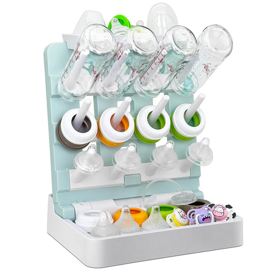 Baby Bottle Drying Rack, Vertical Standing Bottle Dryer Rack Holder-Space Saving Baby Bottle Drying Rack for Countertop-Holds Up to 12 Baby Bottles & Cup(Gray & Khaki)