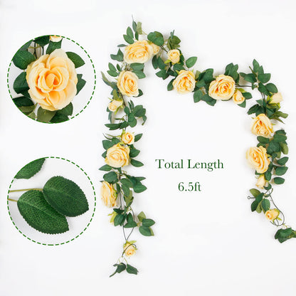 TELDRASSIL 4Pcs(26 FT) Artificial Rose Vine Fake Flower Garland Fake Silk Rose Hanging Vine for Wedding Party Background Arch Garden Background Decoration (Pink)